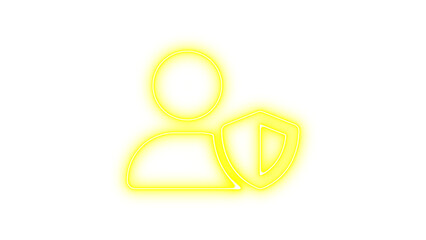 Neon user shield icon yellow color glow with transparent background