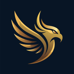 Obraz premium Majestic Golden Eagle Icon: A sleek, golden eagle emblem is depicted in a graphic illustration against a contrasting backdrop, embodying strength, freedom, and elegance.