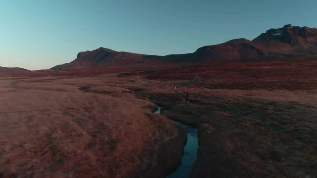 Man Walking Through Icelandic Nature, Drone Shoot
