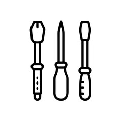 Screwdriver set illustration with three tools, icon, vector  
