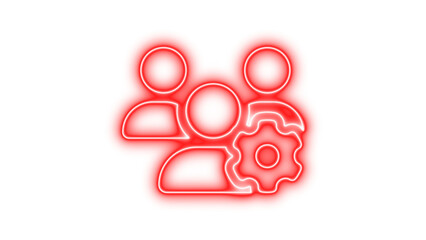 Neon users gear icon red color glow with transparent background
