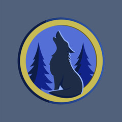 Howling Wolf Silhouette in a Forest: A stylized emblem showcasing a lone wolf howling under the moonlight against a backdrop of silhouetted pine trees. Evoking a sense of primal wildness and mystery.