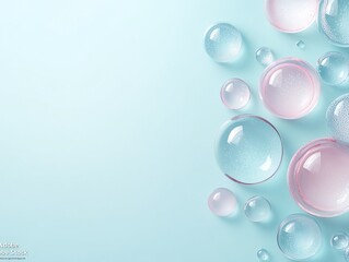 Arrangement of Pink and Clear Spheres on Blue Background