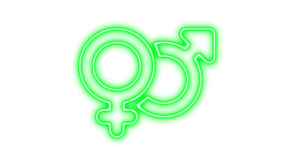 Neon venus mars icon green color glow with transparent background