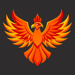 Fototapeta premium Phoenix Rising: A vibrant illustration of a phoenix, wings spread wide in a powerful display of rebirth, strength, and eternal life. The fiery hues of orange and red evoke a sense of awe and wonder.