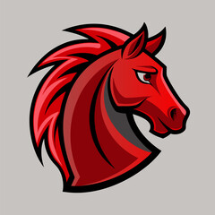 Fototapeta premium Fiery Horse Head Logo: A dynamic graphic of a horse head, rendered in vibrant hues of red, exuding energy and strength, ideal for sports teams, brands, and creative ventures.