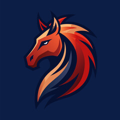 Fototapeta premium Vibrant Horse Icon: Dynamic illustration of a majestic horse head, with flowing mane and intense gaze, rendered in bold, graphic style, perfect for representing strength, agility, and spirit.