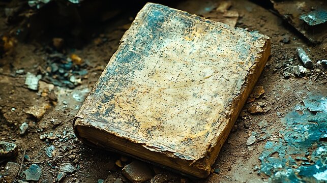 Enoch pore over ancient text dim study illuminated manuscript style faded sepia ochre highlight worn vellum page filled cryptic lore guiding seeker through timeless wisdom Style illuminated manuscript