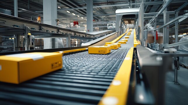 Automated conveyor system in logistics hub Parcel sorting by smart engineering technology