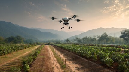 3D render of autonomous drone analyzing farmland Smart farming innovation with agriculture technology