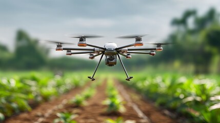 3D render of autonomous drone analyzing farmland Smart farming innovation with agriculture technology