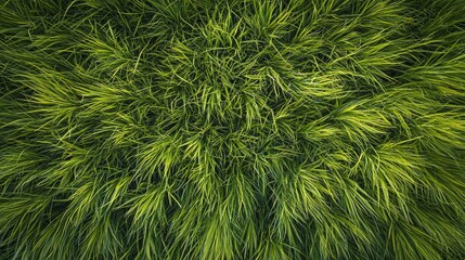 Fresh green grass stretches under bright sunlight in a serene field during a warm summer day, offering a lush and vibrant appearance