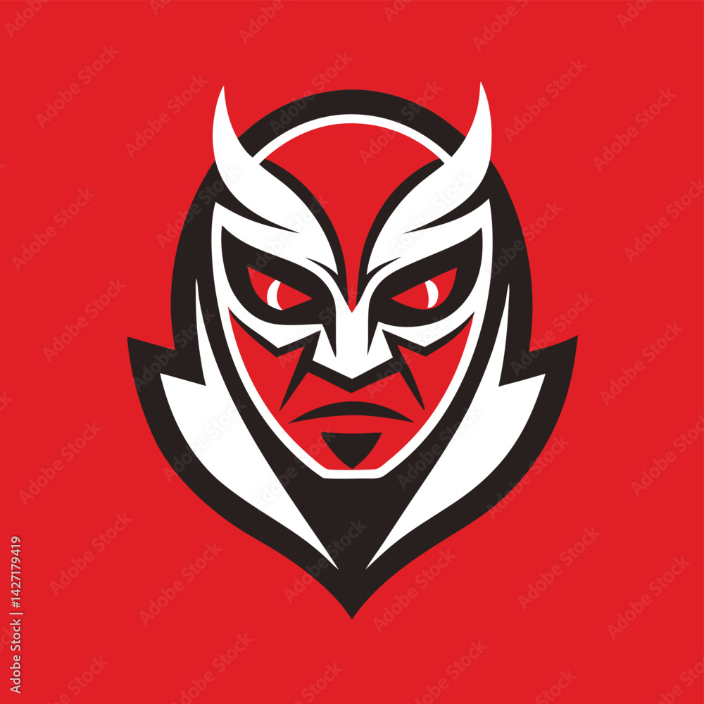 Poster Bold and dynamic vector logo featuring a fierce animal mask design with striking colors and sharp lines, ideal for sports teams or gaming affiliations