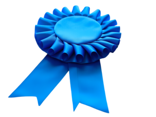 blue ribbon rosette on transparent background