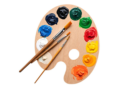 palette with paints and brushes on transparent background - Powered by Adobe