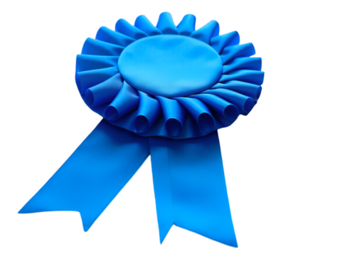 blue ribbon rosette on transparent background