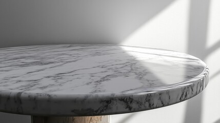 Elegant round marble table top with soft abstract shadow dropping on wall backdrop showcasing luxury design and refined aesthetics