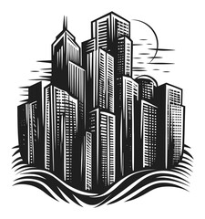 Obraz premium Black and White Engraving Style City Skyline Illustration
