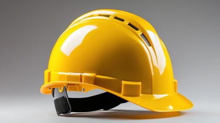 High Resolution Image of a Bright Yellow Construction Safety Helmet Isolated on a Gradient Grey Background, Studio Shot