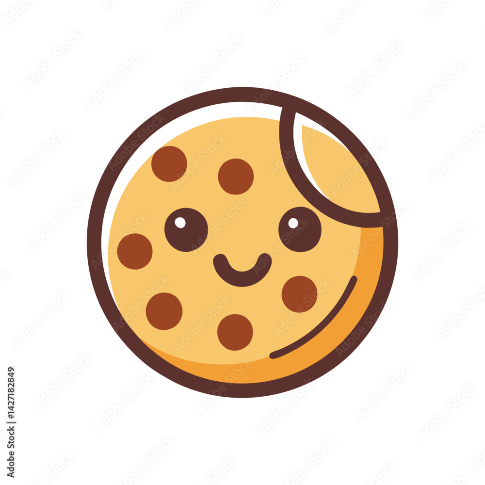 Poster Delightful cartoon cookie character with a smiling face and chocolate chips in a cheerful and colorful style