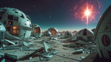 Fototapeta premium Abandoned futuristic colony on another planet