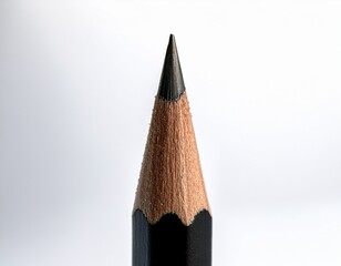 close up macro shot of a sharpened black pencil on a white background the pencil tip is in focus while the rest of the pencil is slightly out of focus