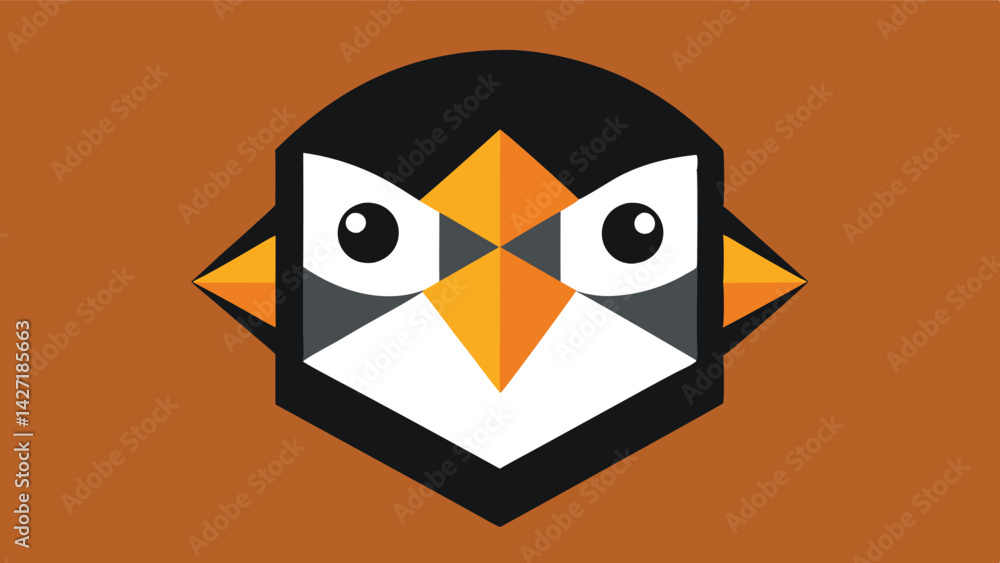 Poster stylized penguin logo design featuring geometric shapes and a minimalistic approach for branding, ma