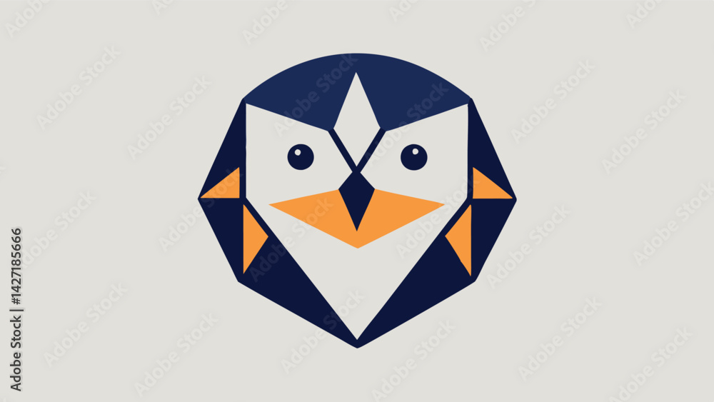 Poster stylized penguin logo design featuring geometric shapes and a minimalistic approach for branding, ma