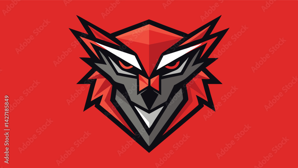 Poster Stylized wolf logo design featuring sharp angles and bold colors with a distinctive face on a vibrant background