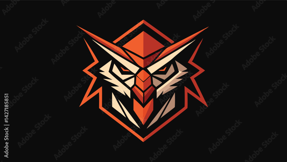 Fototapete stylized wolf logo design featuring sharp angles and bold colors with a distinctive face on a vibran