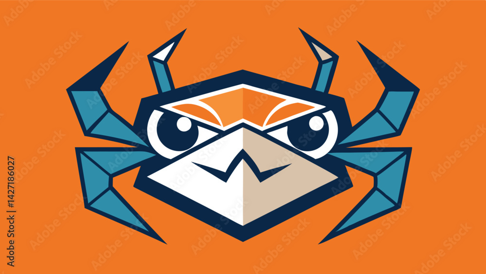 Poster unique vector illustration of a stylized crab logo with bold features and vibrant colors designed fo