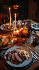 Fototapeta premium Cozy Autumn Feast Rustic Thanksgiving Dinner.
