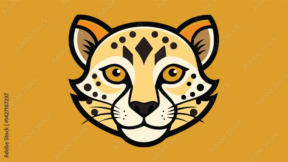Poster stylized leopard head logo design featuring vibrant colors and distinct facial features for graphic 