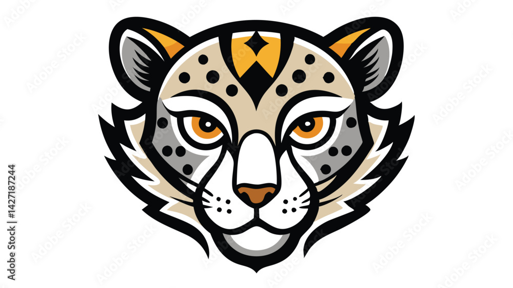 Poster stylized leopard head logo design featuring vibrant colors and distinct facial features for graphic 