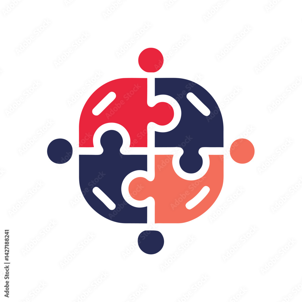 Poster logo design featuring interconnected puzzle pieces in vibrant colors symbolizing collaboration and u