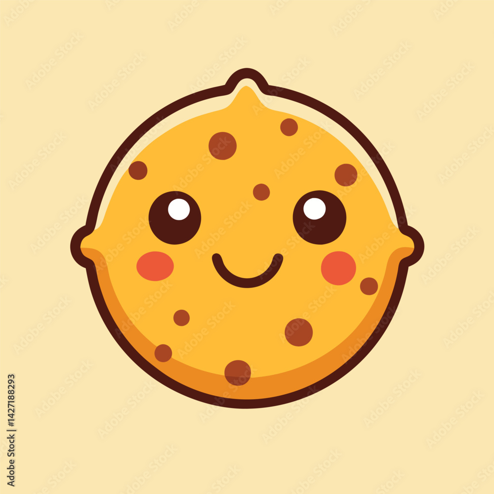 Poster Delightful cartoon cookie character with a smiling face and chocolate chips in a cheerful and colorful style