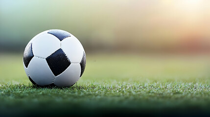 Fototapeta premium Soccer Ball On Wet Grass Field