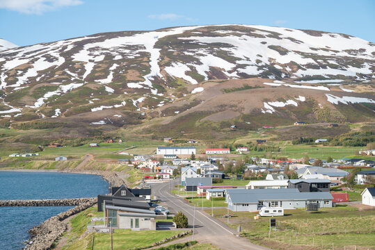 View of village of Greniv&iacute;k in North Iceland