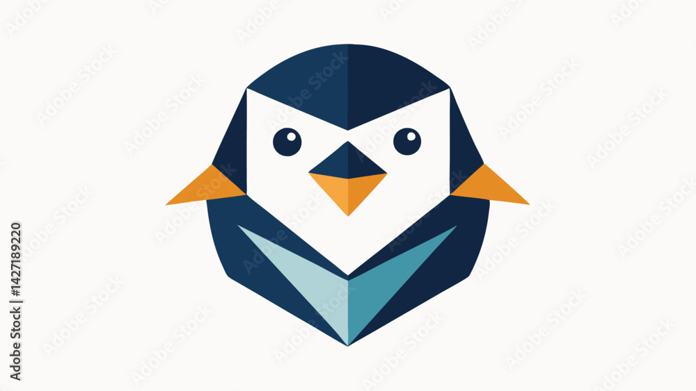 Poster stylized penguin logo design featuring geometric shapes and a minimalistic approach for branding, ma