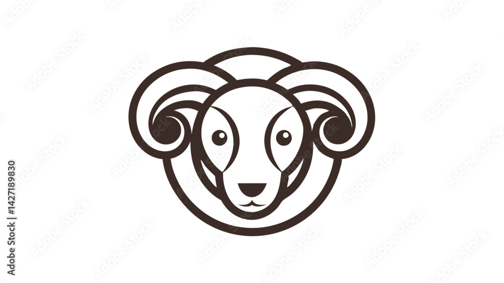 Poster stylized ram logo design featuring bold lines and intricate curves reflecting the strength and elega