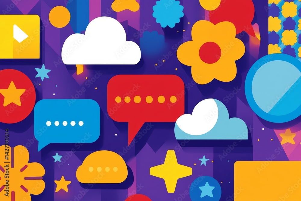 Poster contemporary design elements, including patches and stickers with text space, serve as abstract back