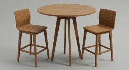 Contemporary Round Wooden High Table with Angular Bar Chairs