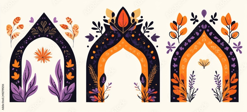 Aufkleber contemporary design elements and illustrations in a simple linear style, comprising abstract arcs, f