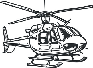 Illustration of a helicopter showcasing its features and design in a clear outline style