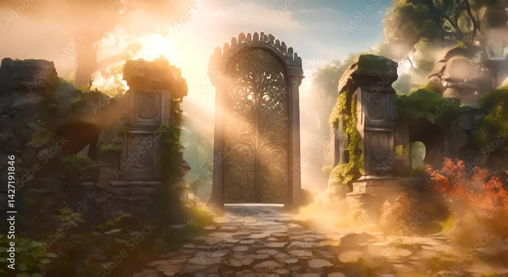 Poster ancient gate of the tribe hidden deep within the forest a glimpse into ancient traditionsseamless lo