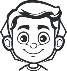 A cheerful cartoon boy smiling with a playful expression in a simple line art style.