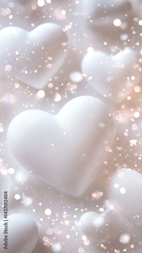 Poster multiple white heart shapes with bokeh background