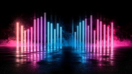 Neon Light Columns With Reflective Floor