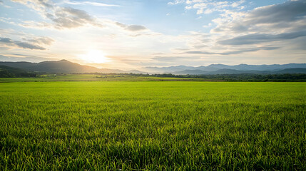 Fototapeta premium Vast Green Field at Sunset