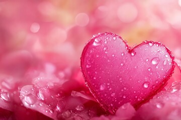 Obraz premium Pink Heart-Shaped Object on Dew-Covered Petals